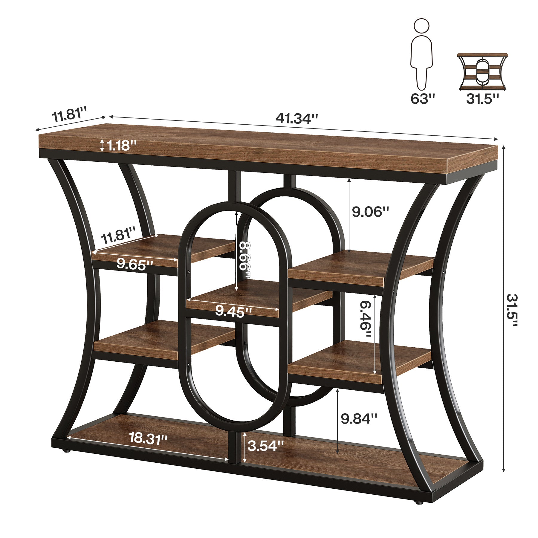 Tribesigns 41.3" Sofa Table, Industrial Console Table with Shelves