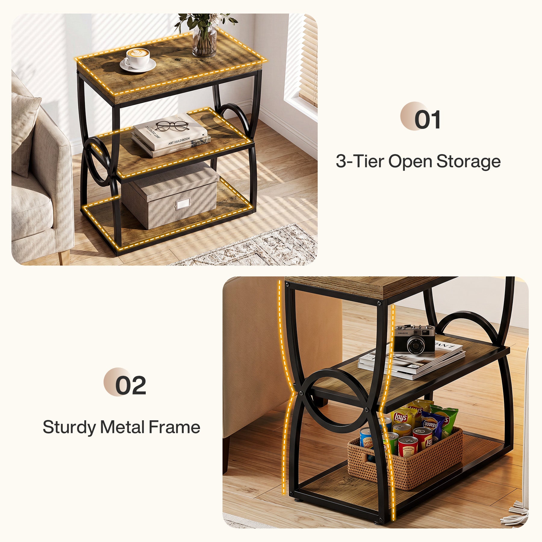 Tribesigns 23.6-Inch Narrow Side Table with 3-Tier Storage, Slim Bedside Table for Small Spaces