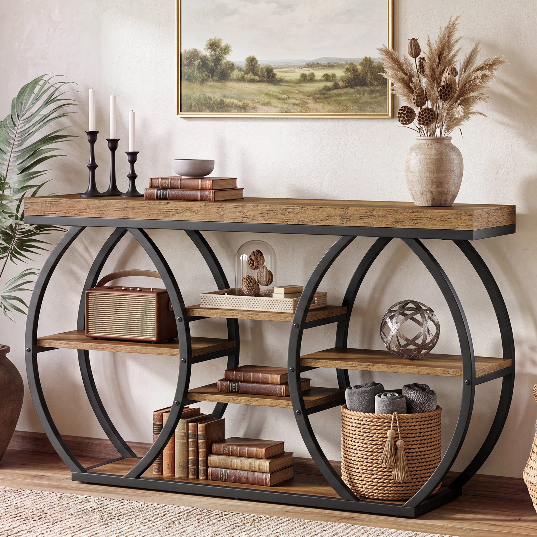 Tribesigns 47-Inch Console Table with 4-Tier Storage, Farmhouse Hallway Table with Curved Frame