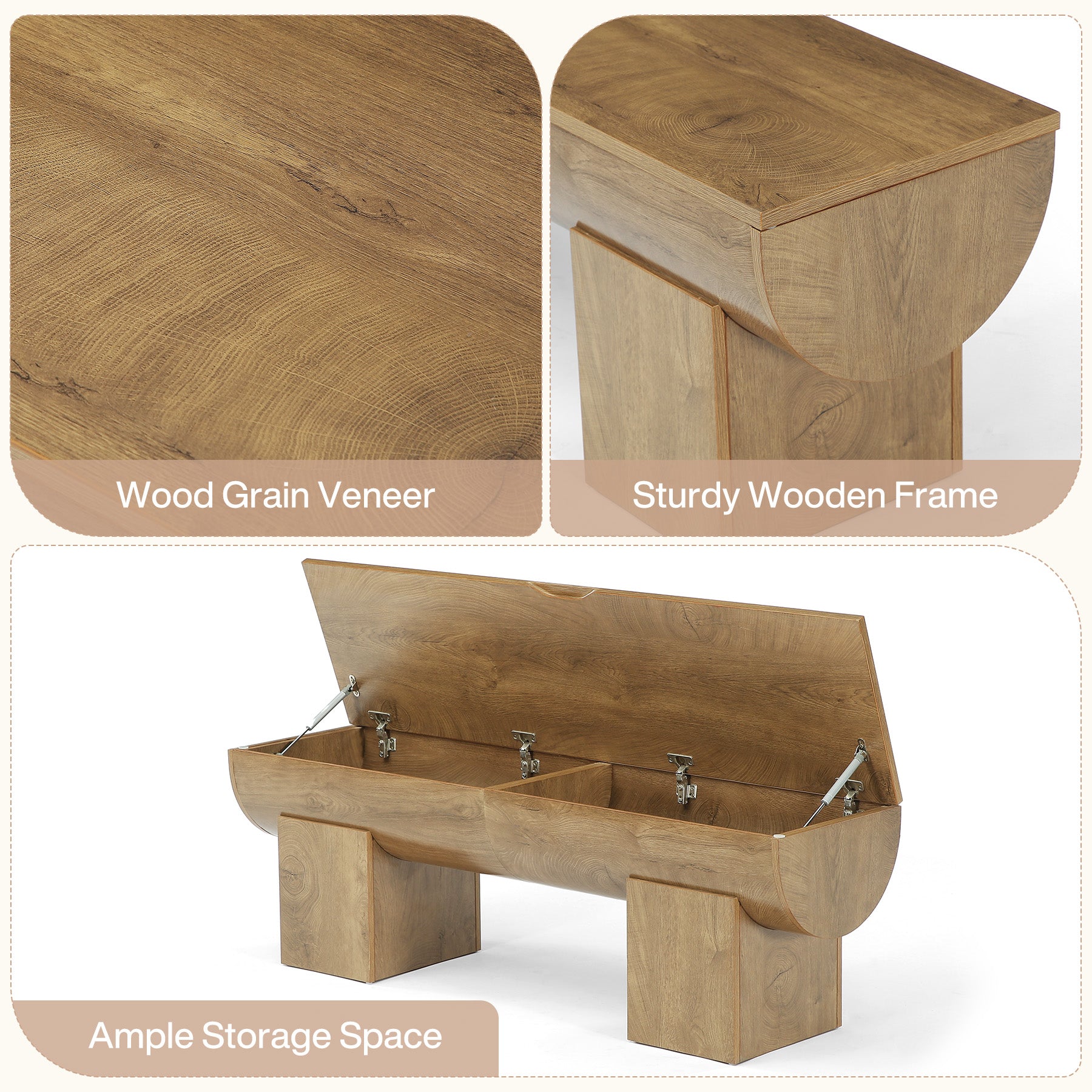 55.1-Inch Farmhouse Storage Bench with Flip-Top Storage and 2 Safety Hinges