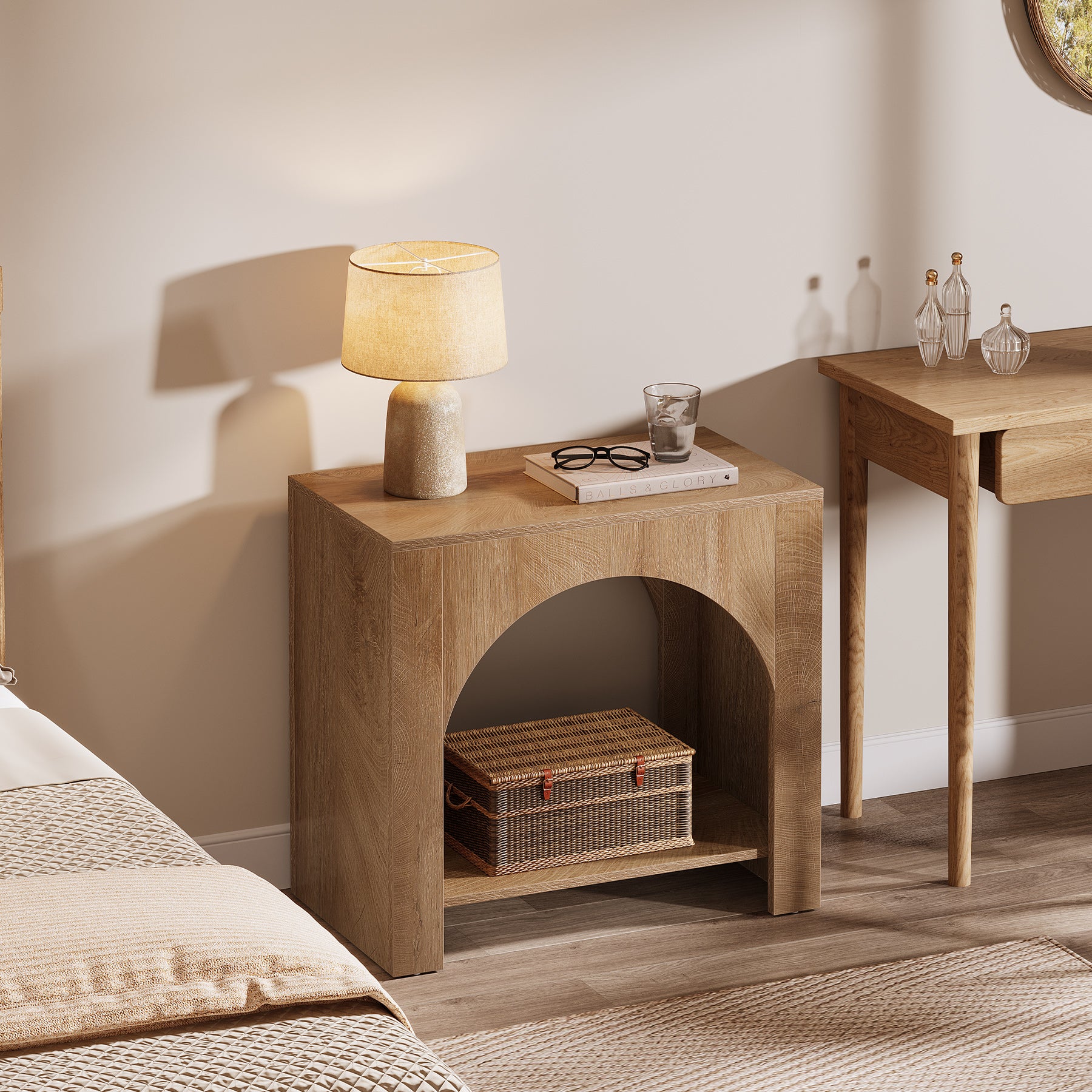 Tribesigns Large Nightstand with Storage, Farmhouse Bedside Table with Wooden Base for Bedroom