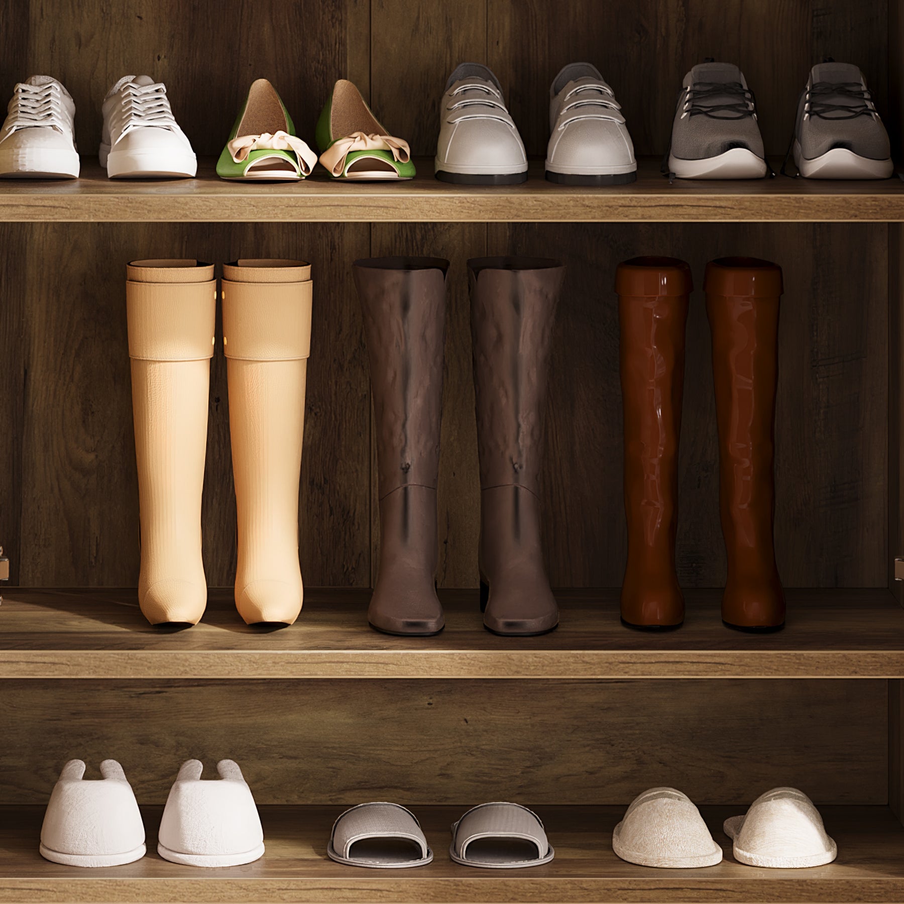 Free-Standing Shoe Cabinet, Narrow Farmhouse Wooden Organizer with 6 Shelves