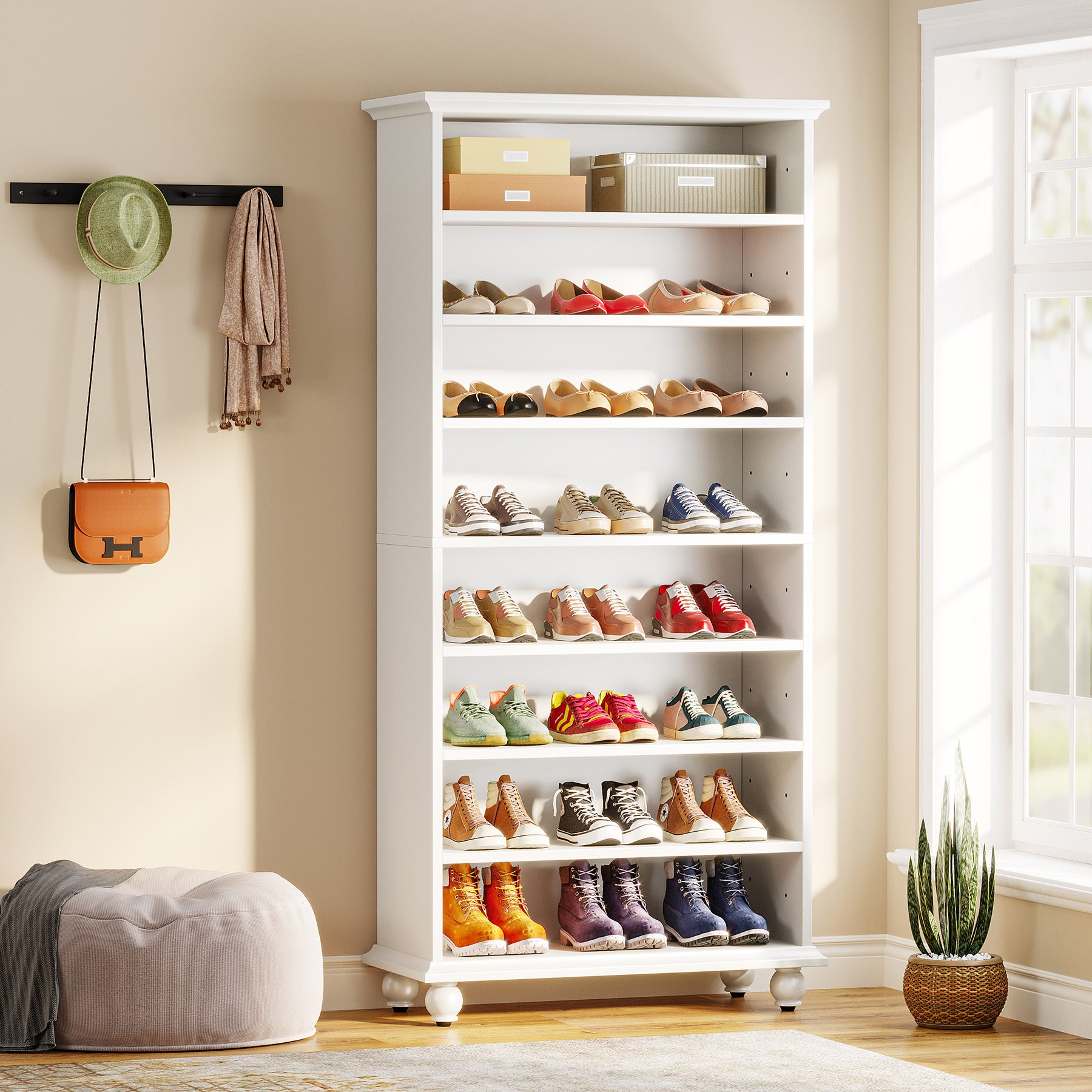Tribesigns 69-Inch Tall Shoe Storage Cabinet with LED Lighting and Solid Wood Legs, 28-Inch Wide 30-Pair Shoe Rack Organizer