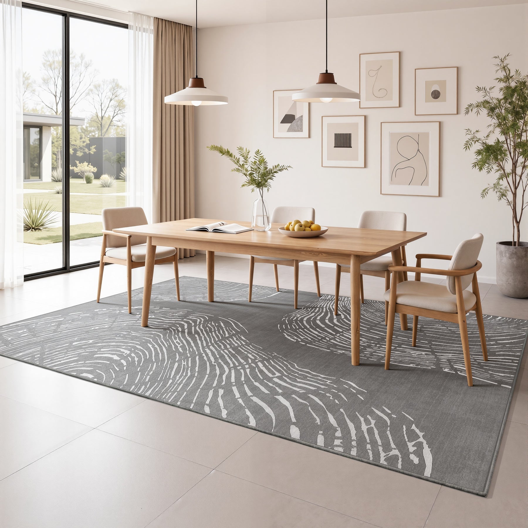 Tribesigns Washable Living Room Rug, Soft Low-Pile Rug with Abstract Pattern, Minimalist Boho Style, Non-Slip