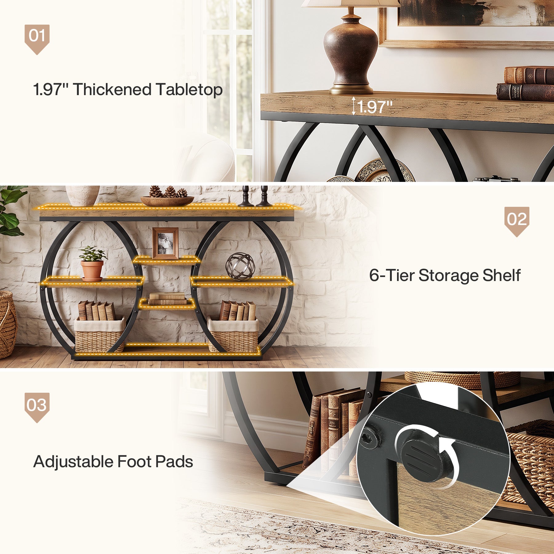 Tribesigns 47-Inch Console Table with 4-Tier Storage, Farmhouse Hallway Table with Curved Frame