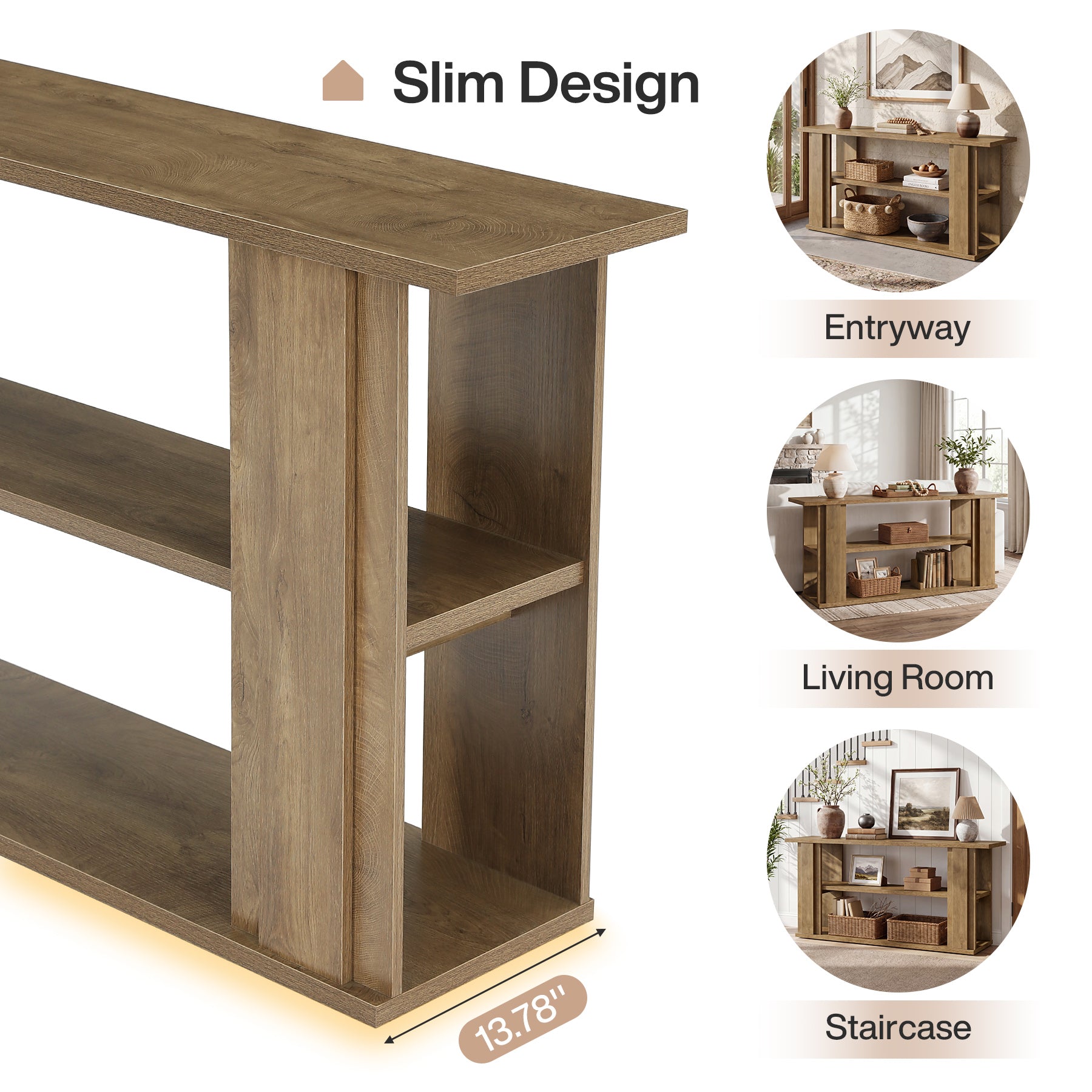Tribesigns 63-Inch Farmhouse Console Table with 3-Tier Storage Shelves and Wide Panel Supports, Narrow Sofa Table for Living Room Hallway and Foyer