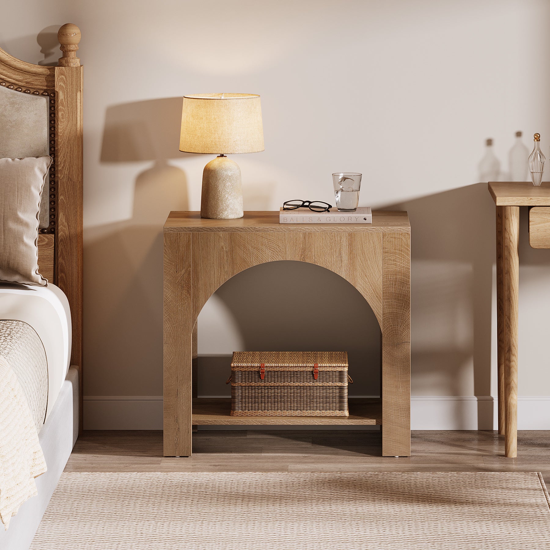 Tribesigns Large Nightstand with Storage, Farmhouse Bedside Table with Wooden Base for Bedroom