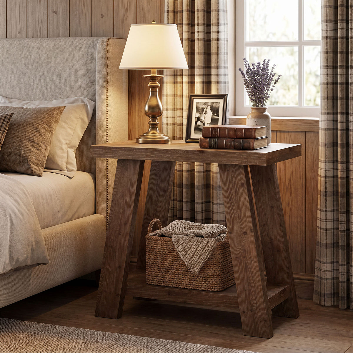 Tribesigns Solid Wood End Table with 2-Tier Storage Shelf, Small Side Table for Living Room and Bedroom