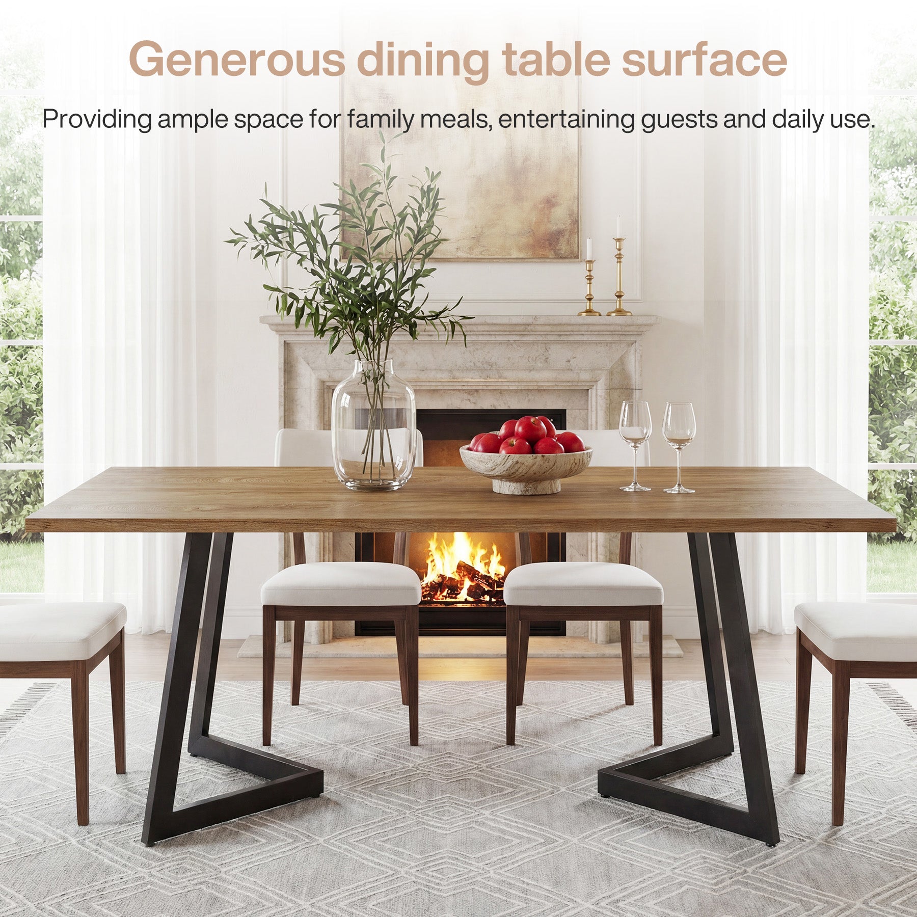 Tribesigns 62.2-Inch Rectangular Dining Table for 6 with Metal Legs, Farmhouse Kitchen Table for Dining Room and Small Spaces (Only Table)