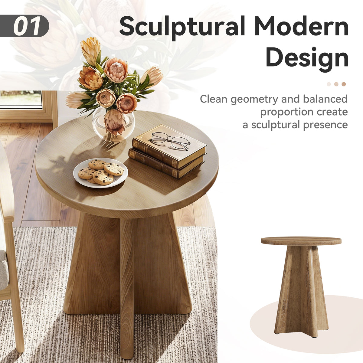 Tribesigns 19.69 Inch Round Side Table with Sculptural Cross Base, Modern Sofa Table for Living Room