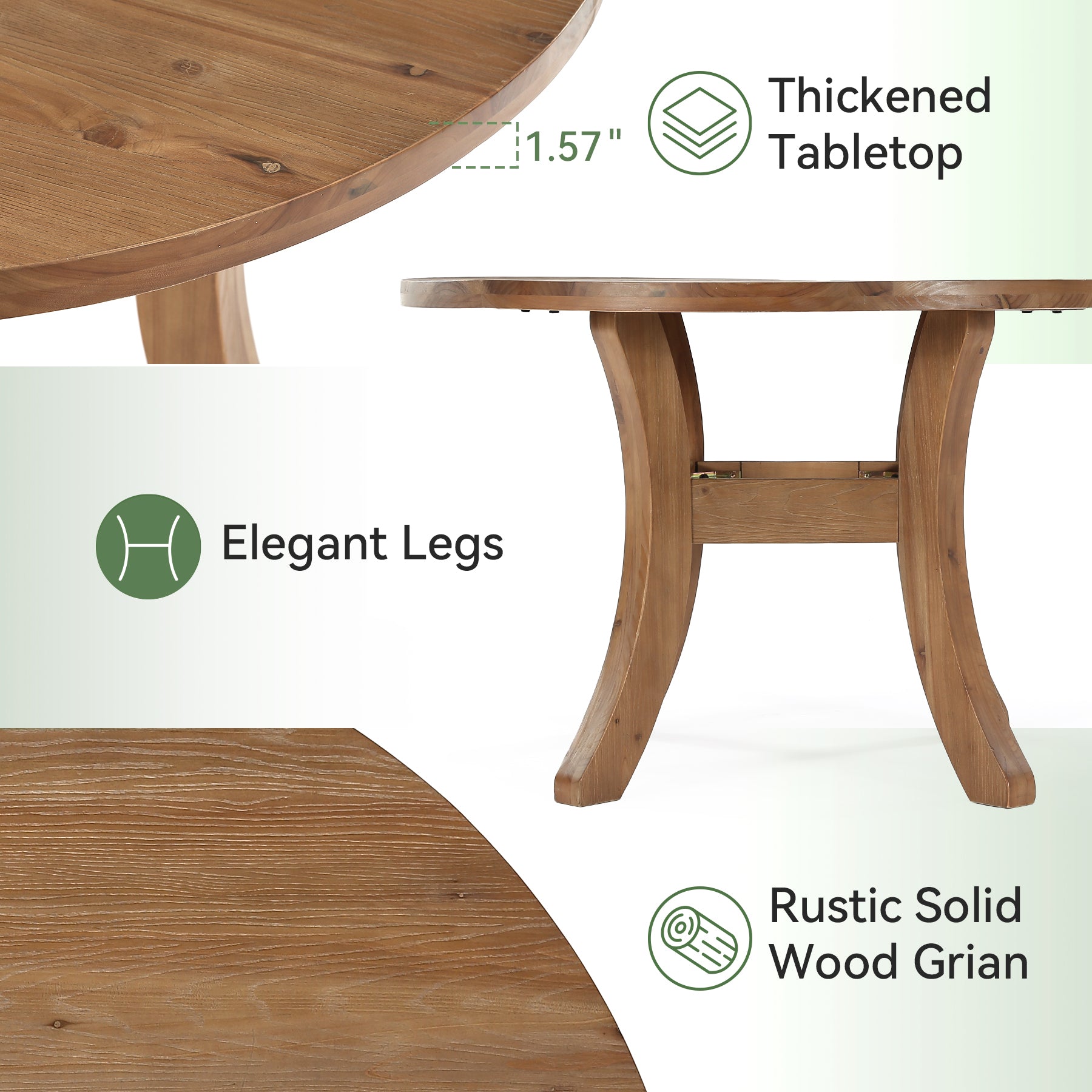 Tribesigns 47" Round Dining Table, Solid Wood Farmhouse Kitchen Table for 4-6 with Curved Legs