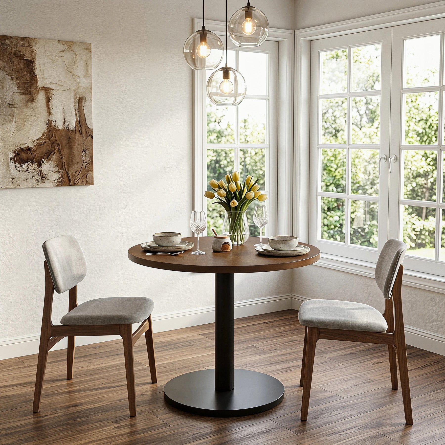 Tribesigns 31.5-Inch Round Dining Table with Black Metal Pedestal Base, Small Kitchen Table for 2-4 People in Dining Room