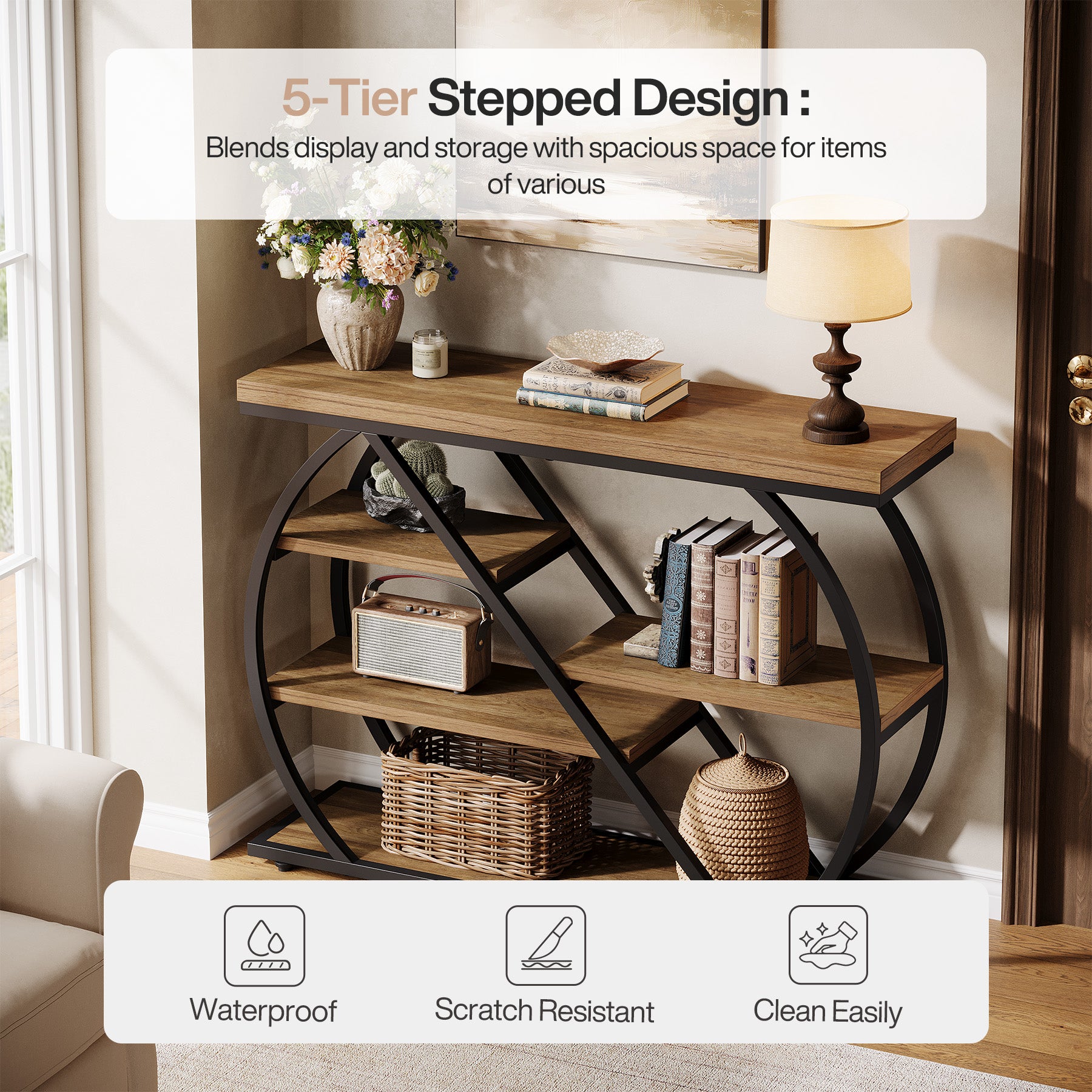 Tribesigns 41.3" Console Table, 5-Tier Industrial Entryway Table for Hallway