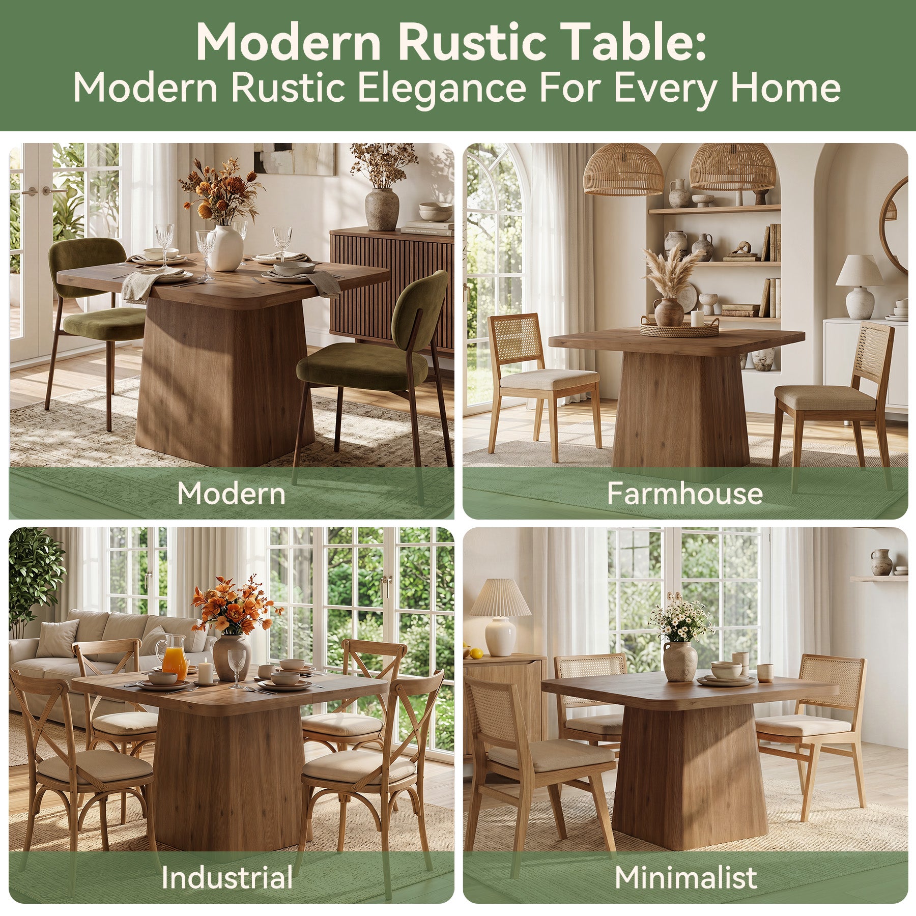 39.37-Inch Solid Wood Square Dining Table with Pedestal Base, Farmhouse Kitchen Table for Small Spaces