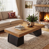 55.12 Inch Farmhouse Coffee Table with Curved Support Base, Rectangular Center Table for Living Room 3