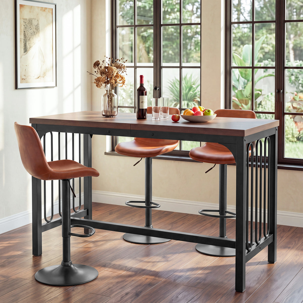 Tribesigns 63" Bar Table with Metal Crossbar Support, Industrial Counter Height Table for Home Bar
