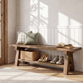 Tribesigns 63-Inch Solid Wood Entryway Bench, Dining Bench with Open Storage for Hallway and Foyer 3