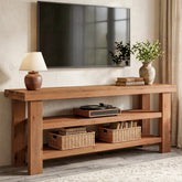 Tribesigns 63-Inch Solid Wood TV Stand, 2-Tier Media Console with Open Storage for Living Room 3