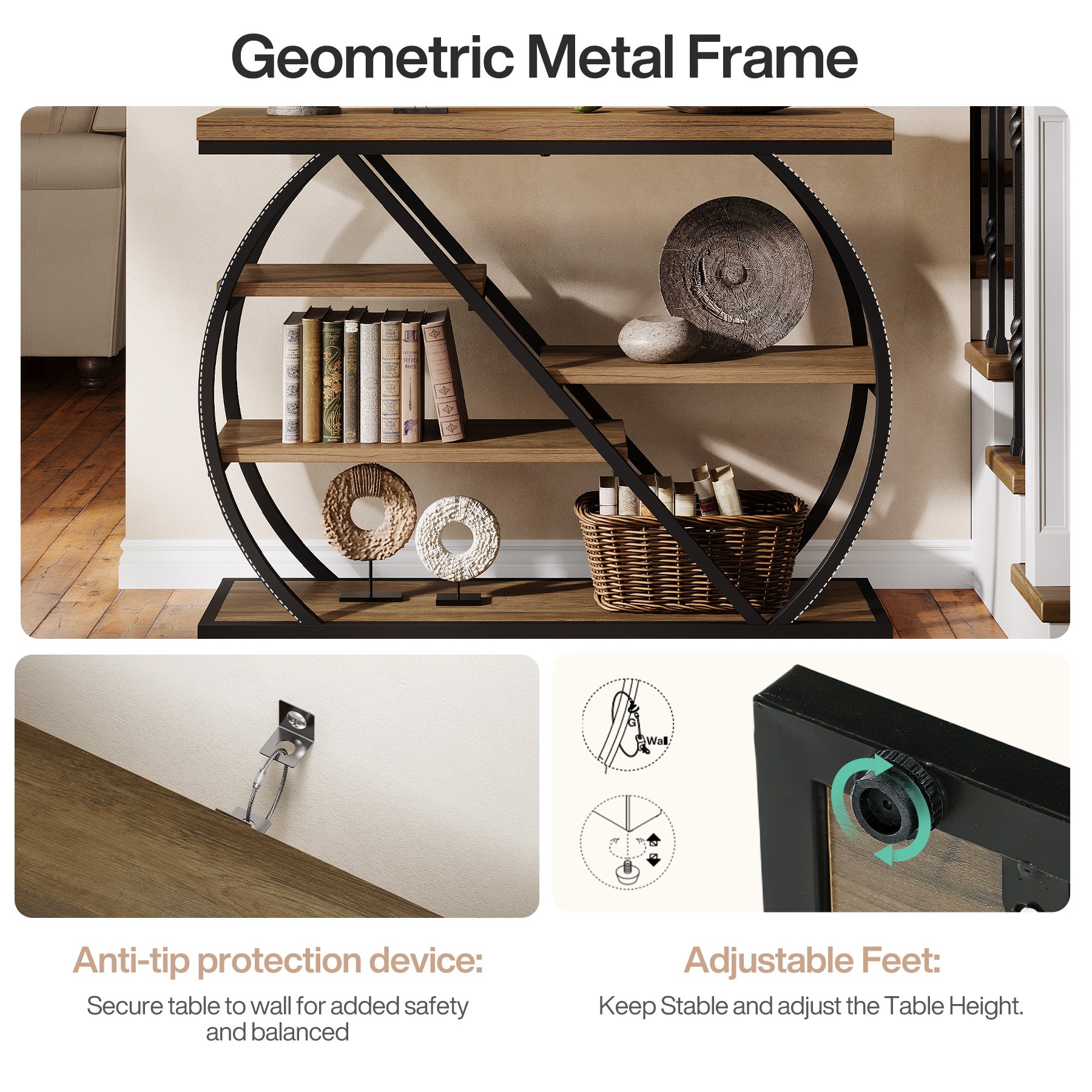 Tribesigns 41.3" Console Table, 5-Tier Industrial Entryway Table for Hallway