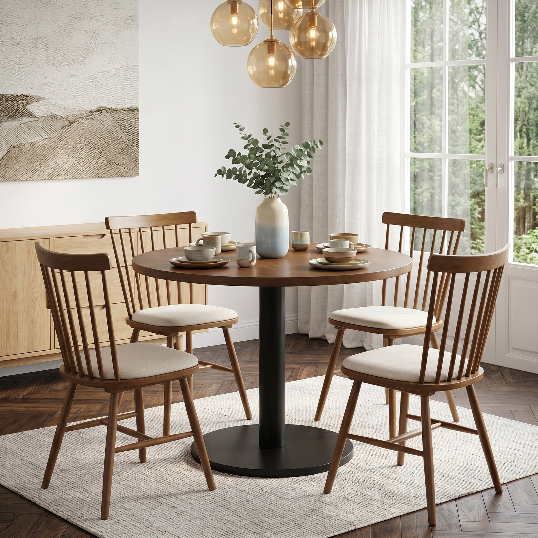 Tribesigns 31.5-Inch Round Dining Table with Black Metal Pedestal Base, Small Kitchen Table for 2-4 People in Dining Room