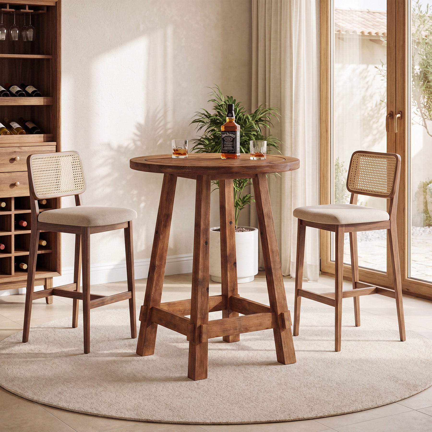 39.4-Inch High Round Solid Wood Bar Table with Footrest, Farmhouse Pub Table for Kitchen and Small Spaces