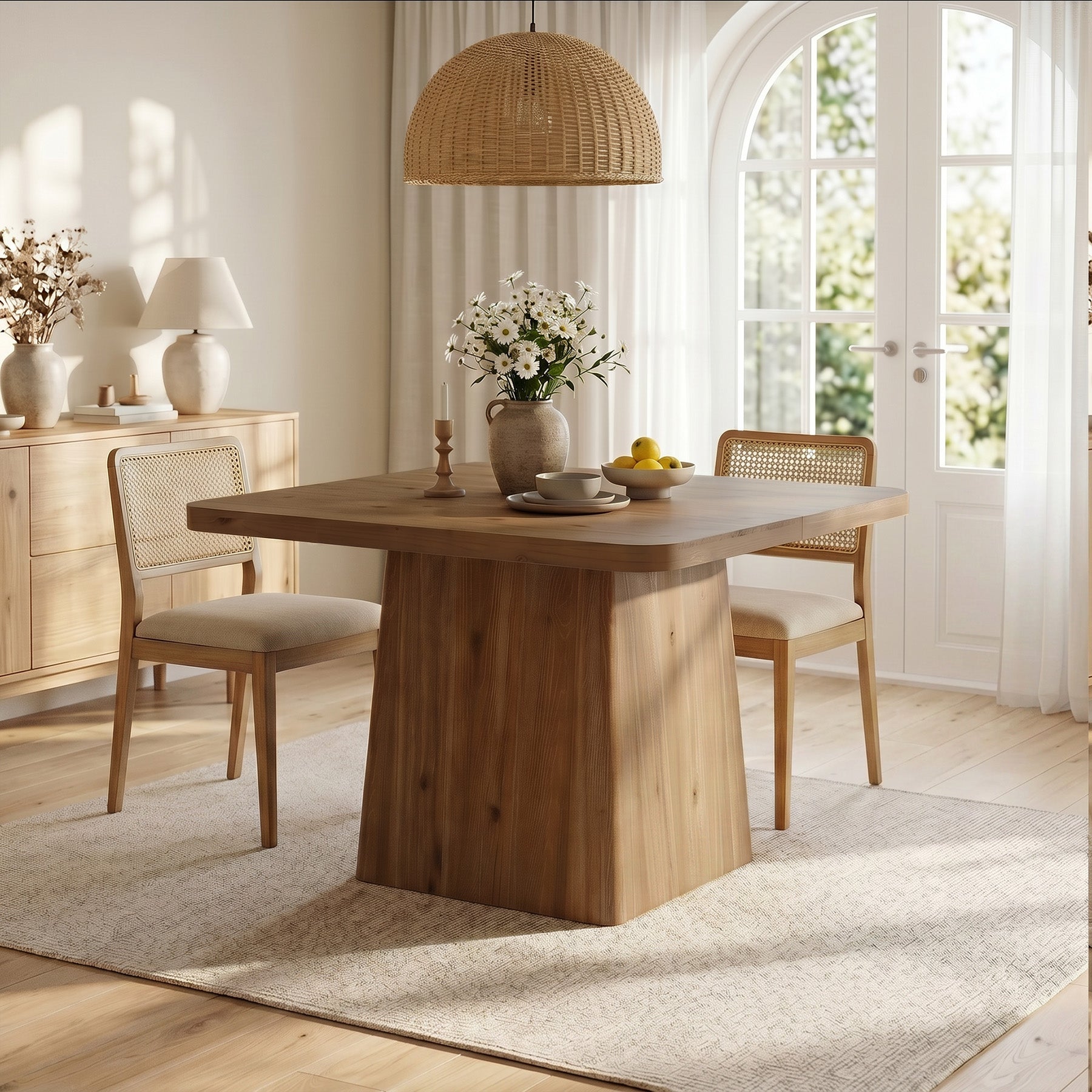 39.37-Inch Solid Wood Square Dining Table with Pedestal Base, Farmhouse Kitchen Table for Small Spaces