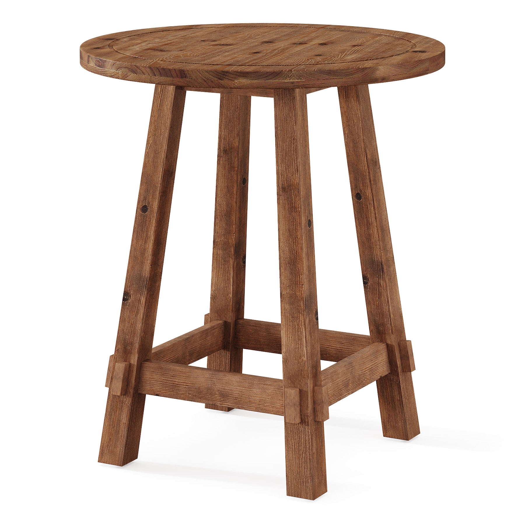 39.4-Inch High Round Solid Wood Bar Table with Footrest, Farmhouse Pub Table for Kitchen and Small Spaces
