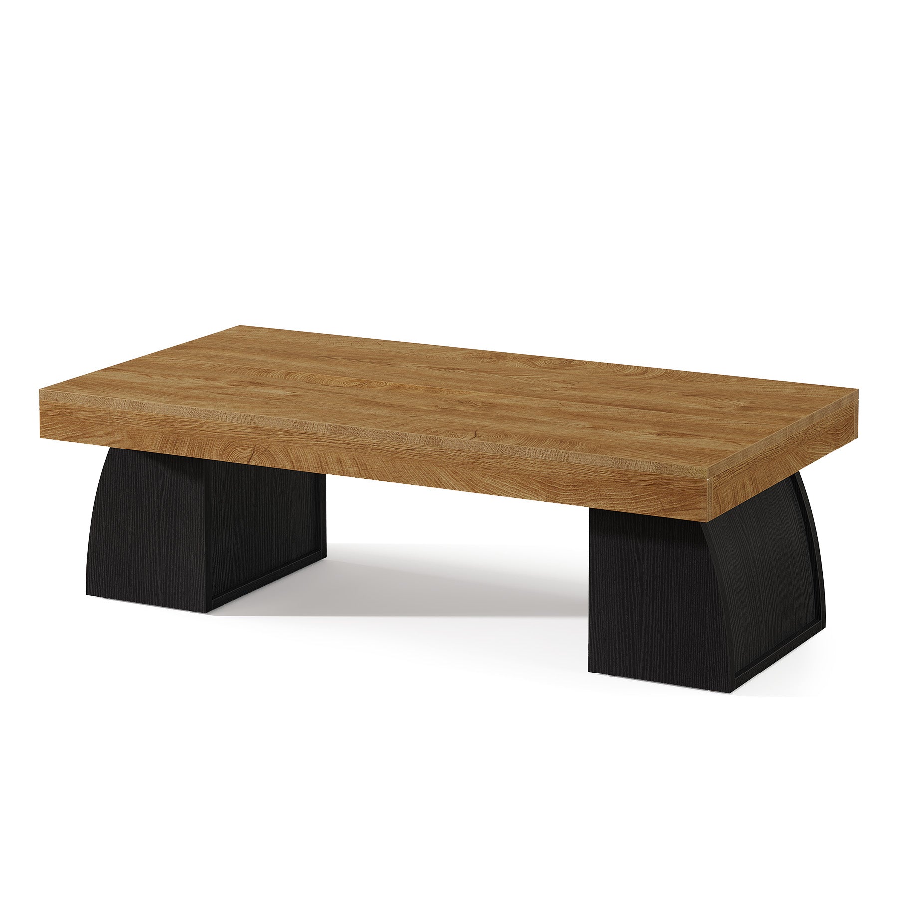 55.12 Inch Farmhouse Coffee Table with Curved Support Base, Rectangular Center Table for Living Room