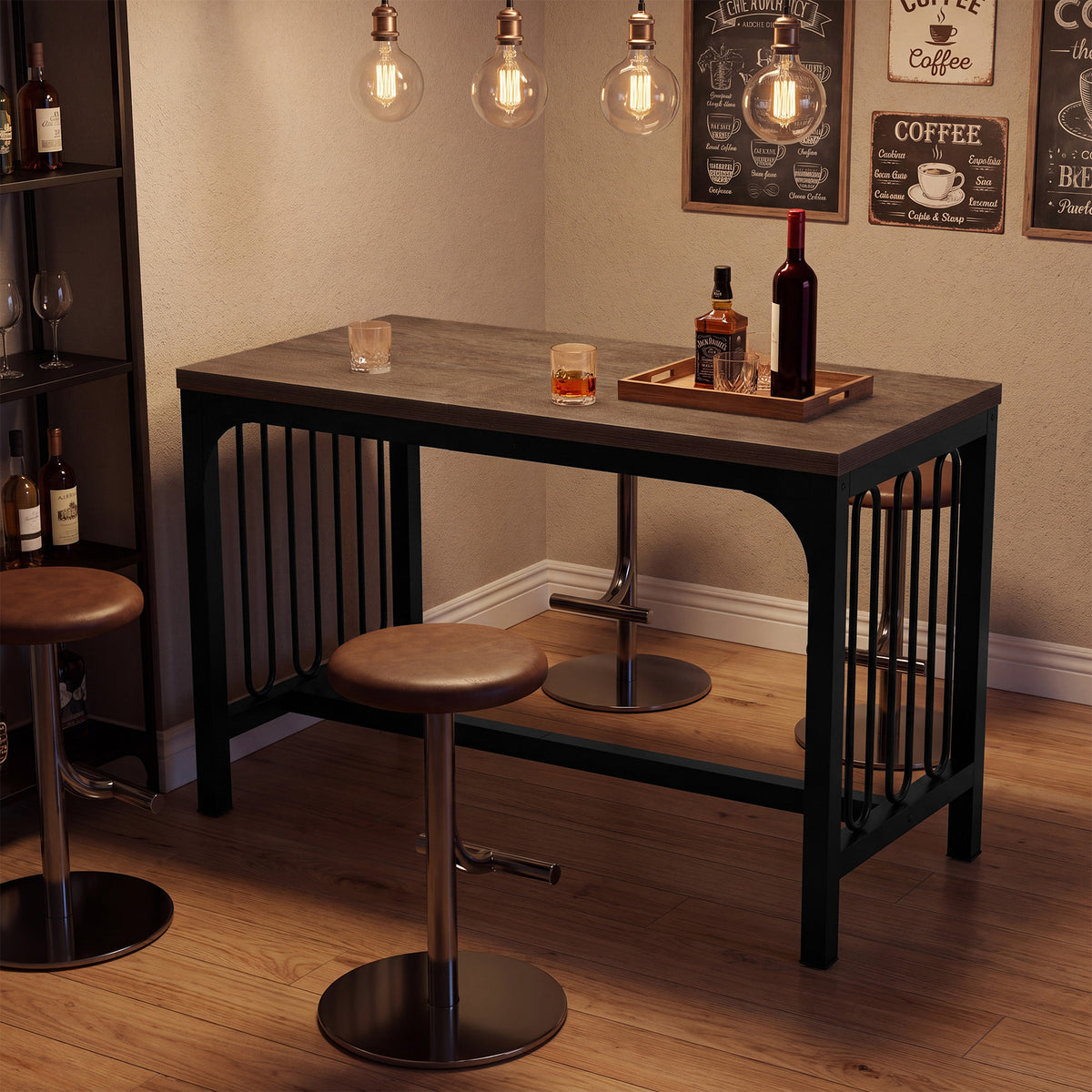 Tribesigns 63" Bar Table with Metal Crossbar Support, Industrial Counter Height Table for Home Bar