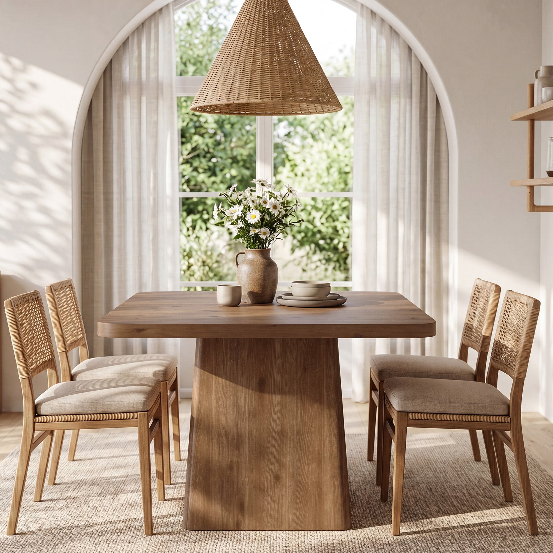 39.37-Inch Solid Wood Square Dining Table with Pedestal Base, Farmhouse Kitchen Table for Small Spaces