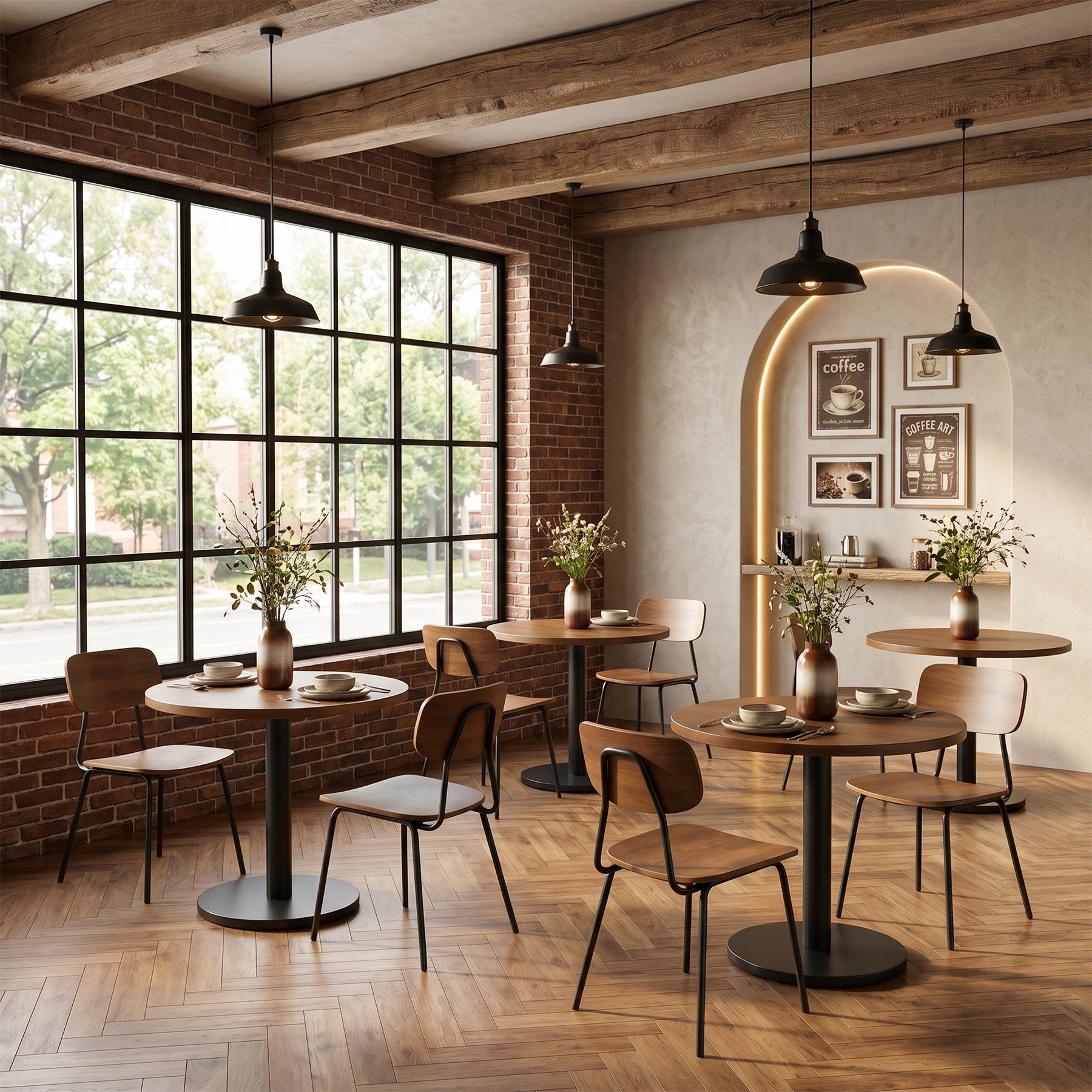 Tribesigns 31.5-Inch Round Dining Table with Black Metal Pedestal Base, Small Kitchen Table for 2-4 People in Dining Room
