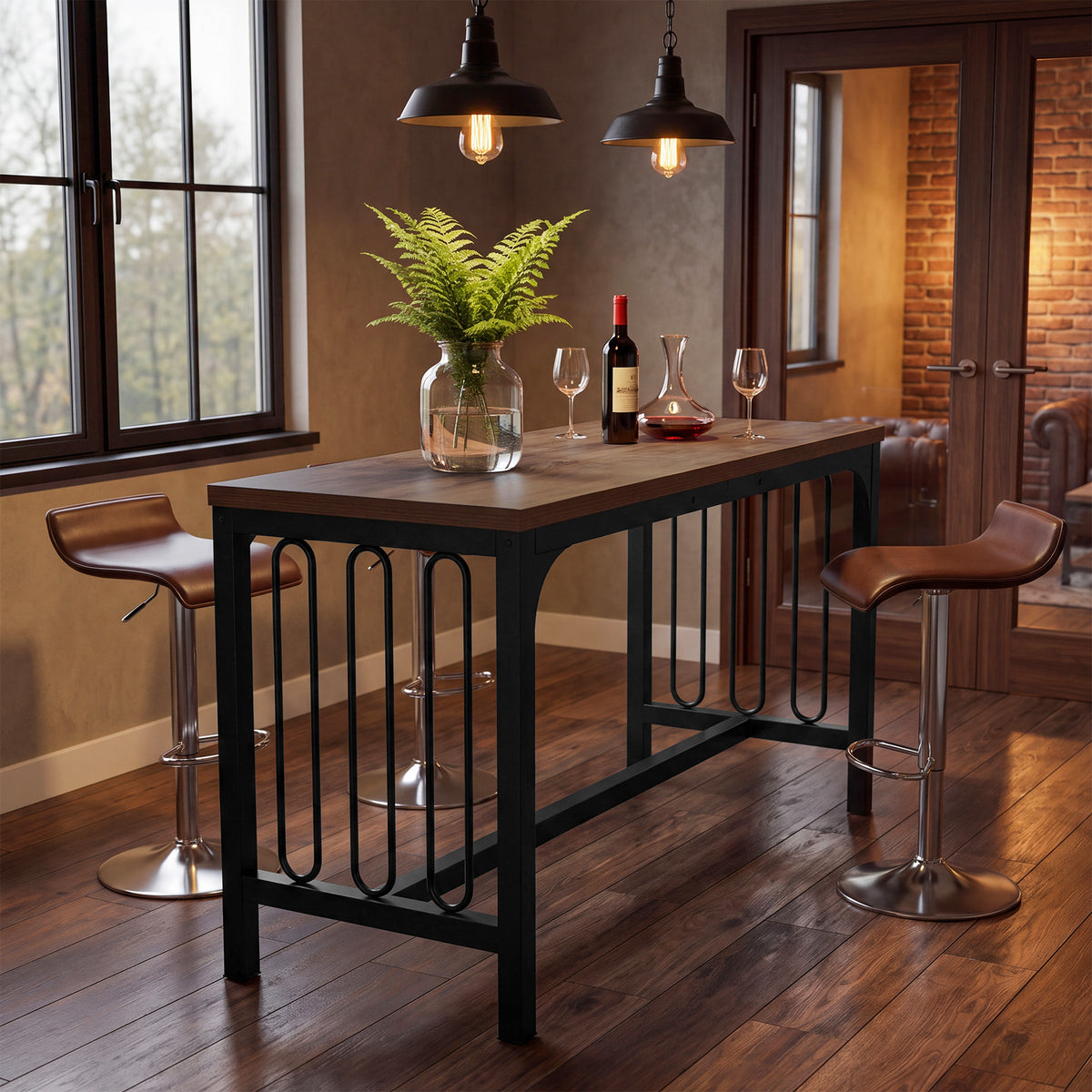 Tribesigns 63" Bar Table with Metal Crossbar Support, Industrial Counter Height Table for Home Bar