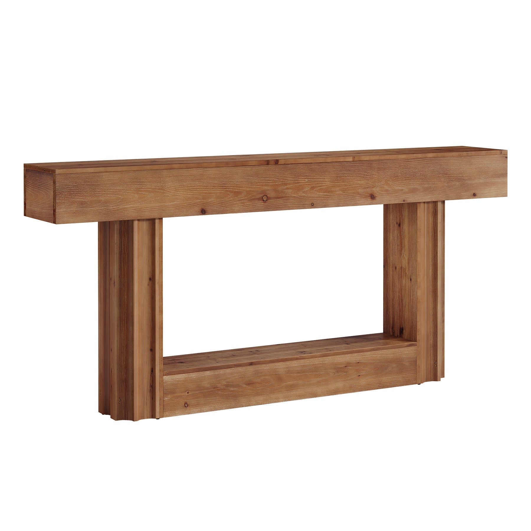 63-Inch Solid Wood Console Table with 2-Tier Storage Shelf, Farmhouse Sofa Entryway Table for Hallway