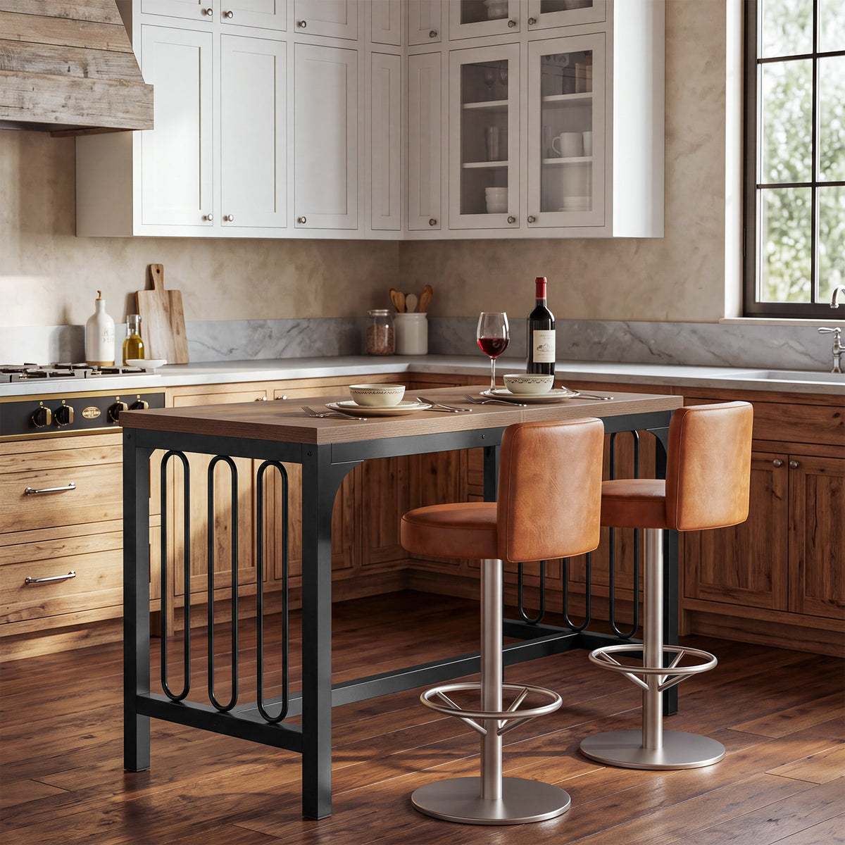 Tribesigns 63" Bar Table with Metal Crossbar Support, Industrial Counter Height Table for Home Bar