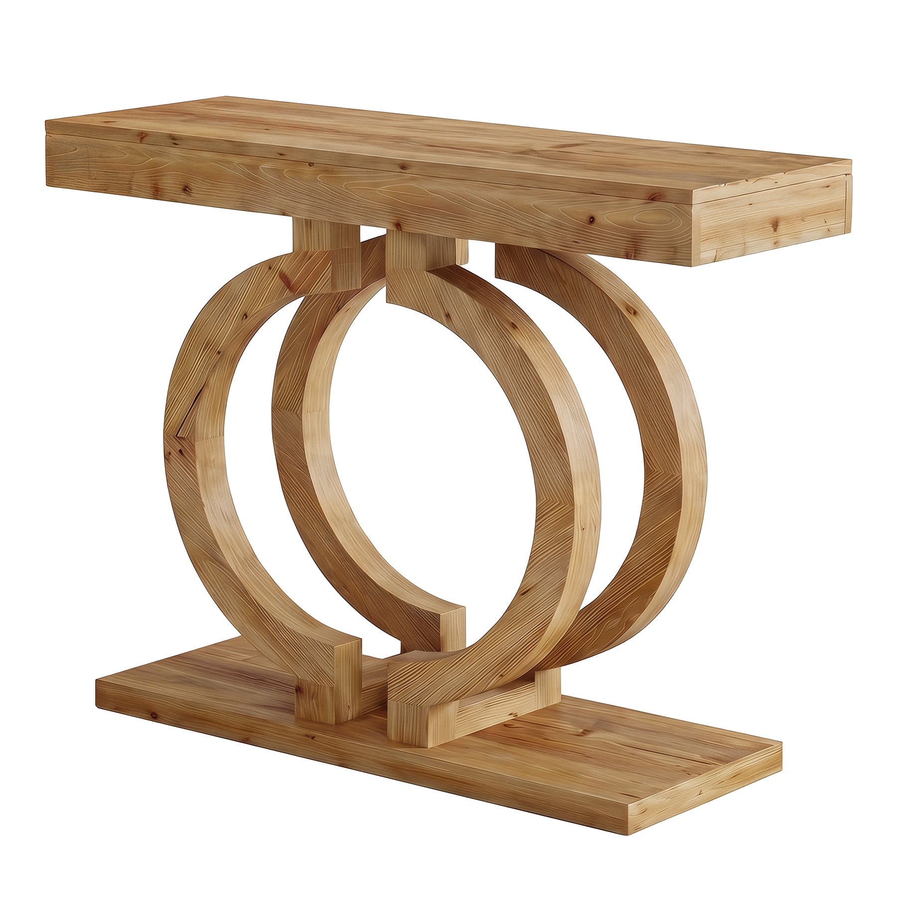 43.3-Inch Solid Wood Console Table with Double-Circle Base, Narrow Entryway Accent Table for Hallway