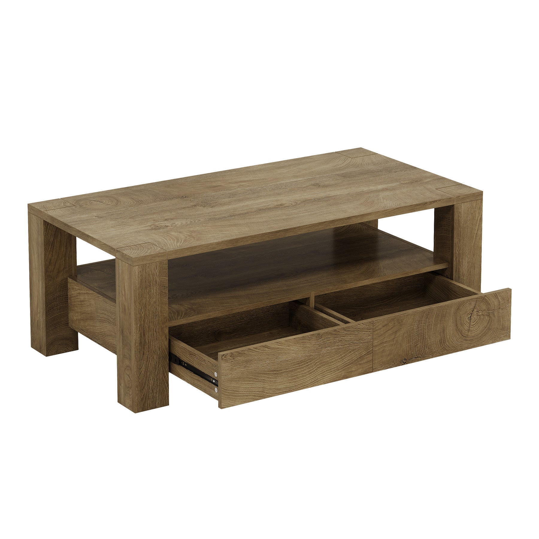 Tribesigns 47-Inch Coffee Table with Storage, Farmhouse Center Table with Drawers & Open Shelf