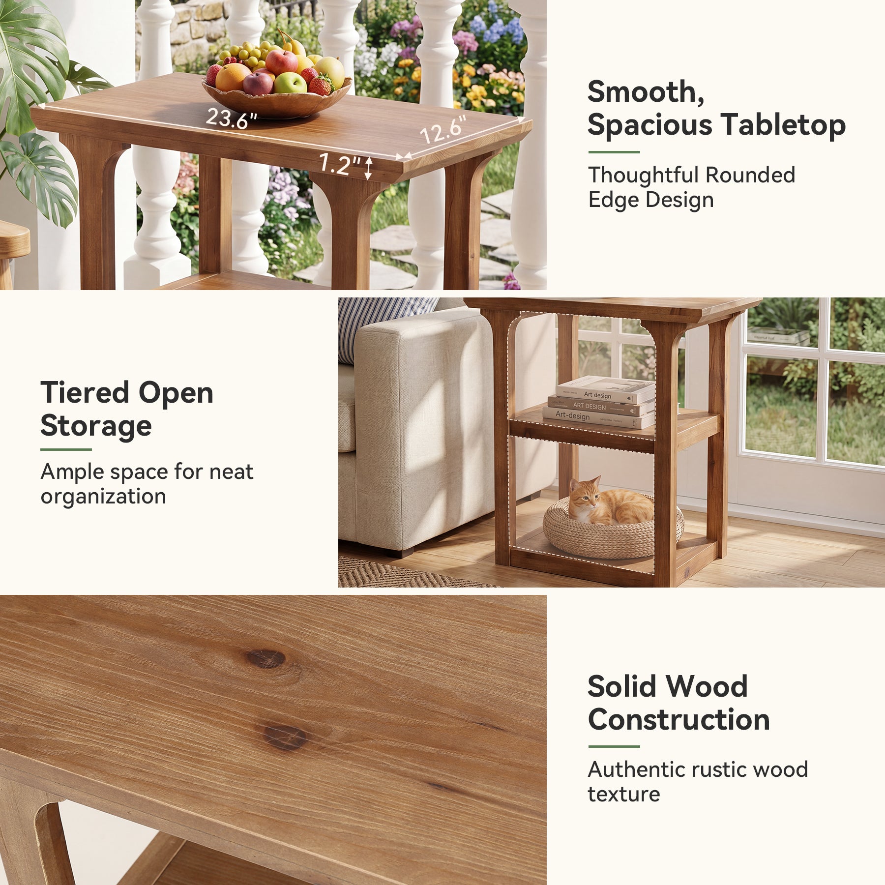 Tribesigns 23.6-Inch Solid Wood Nightstand with 3-Tier Storage, Farmhouse Bedside Table for Bedroom