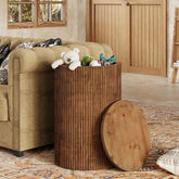 Tribesigns Solid Wood Round Side Table with Fluted Design and 4 Wheels, No-Assembly End Table with Storage for Living Room Bedroom and Small Spaces 3