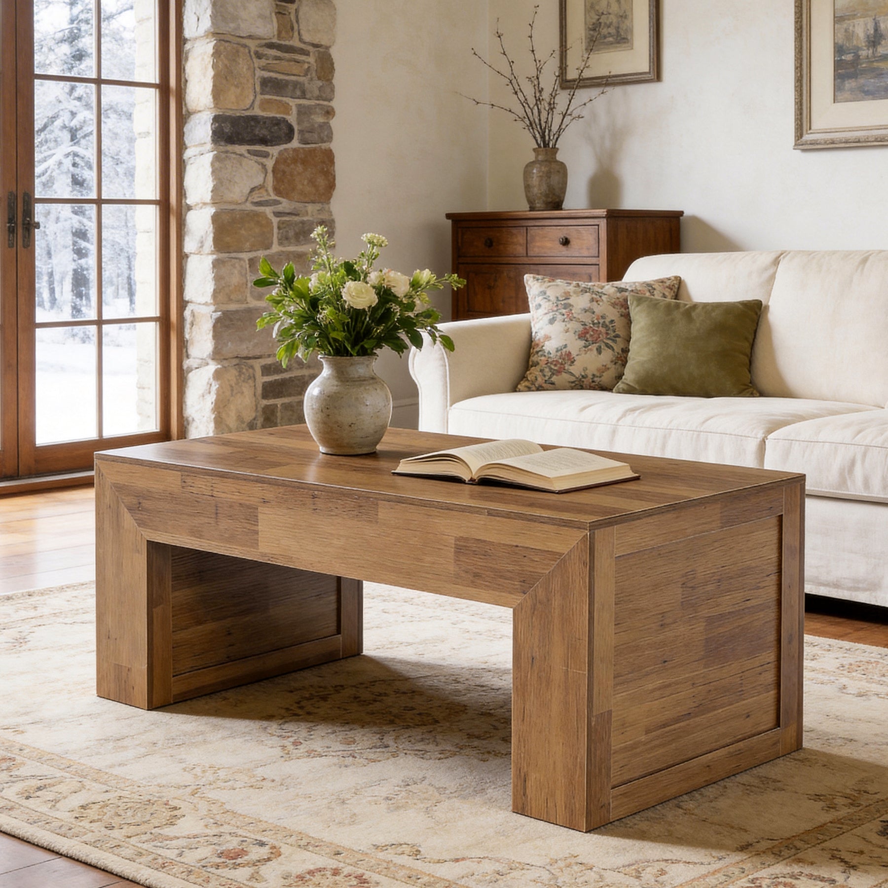 Tribesigns 47.2-Inch Farmhouse Coffee Table, Rectangular Table with Thick Panel Base