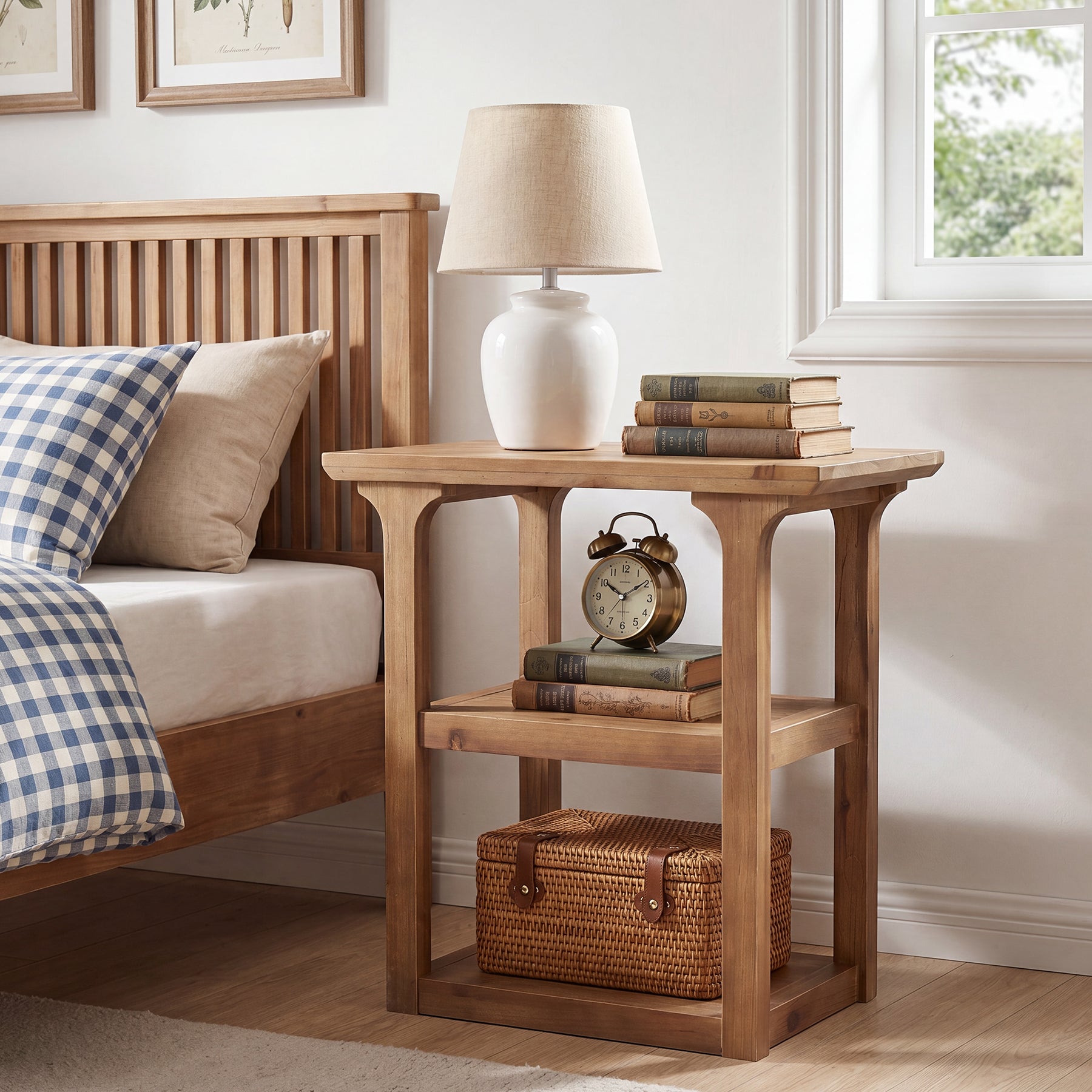 Tribesigns 23.6-Inch Solid Wood Nightstand with 3-Tier Storage, Farmhouse Bedside Table for Bedroom