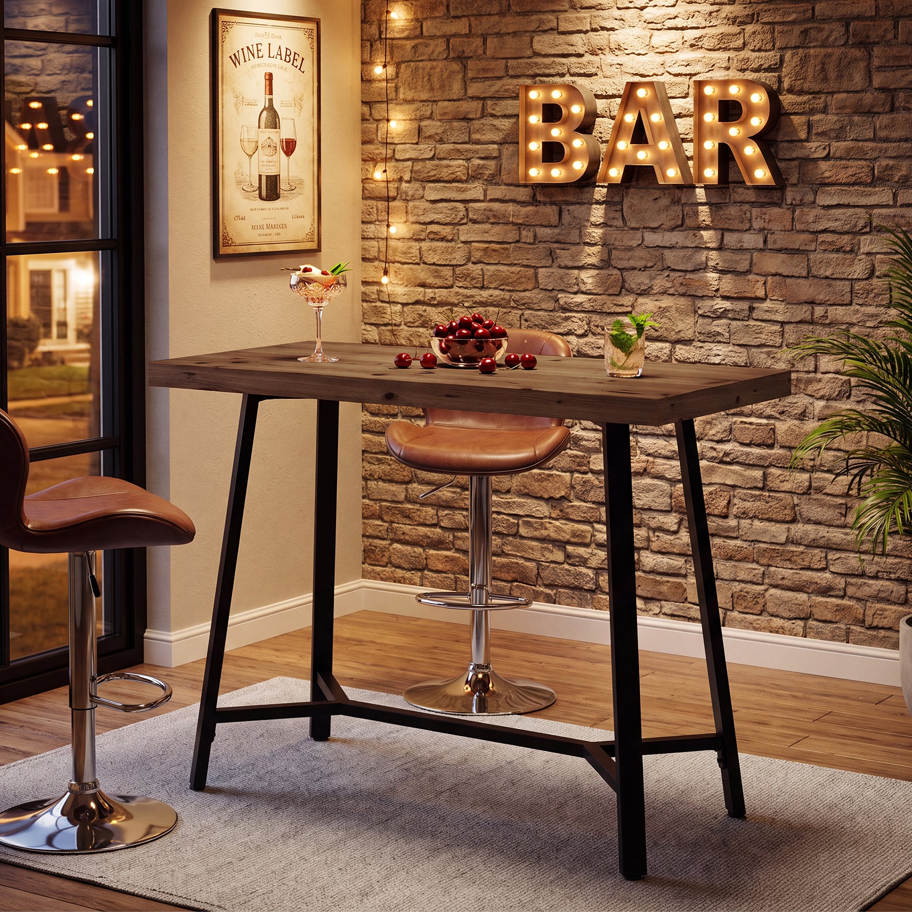 Tribesigns 41.3-Inch Solid Wood Bar Table with Footrest, Industrial Pub Table for Small Kitchens