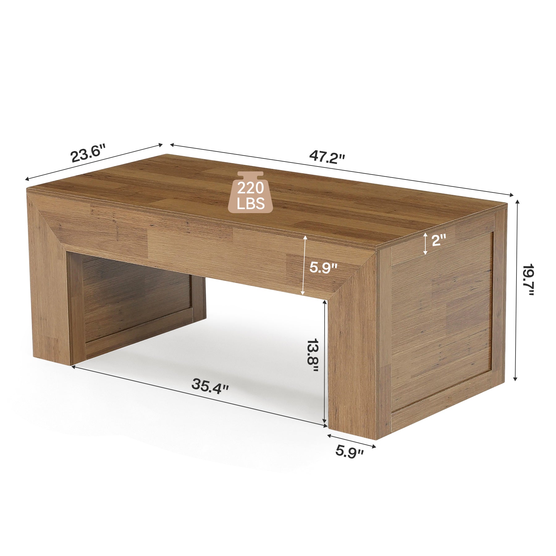 Tribesigns 47.2-Inch Farmhouse Coffee Table, Rectangular Table with Thick Panel Base
