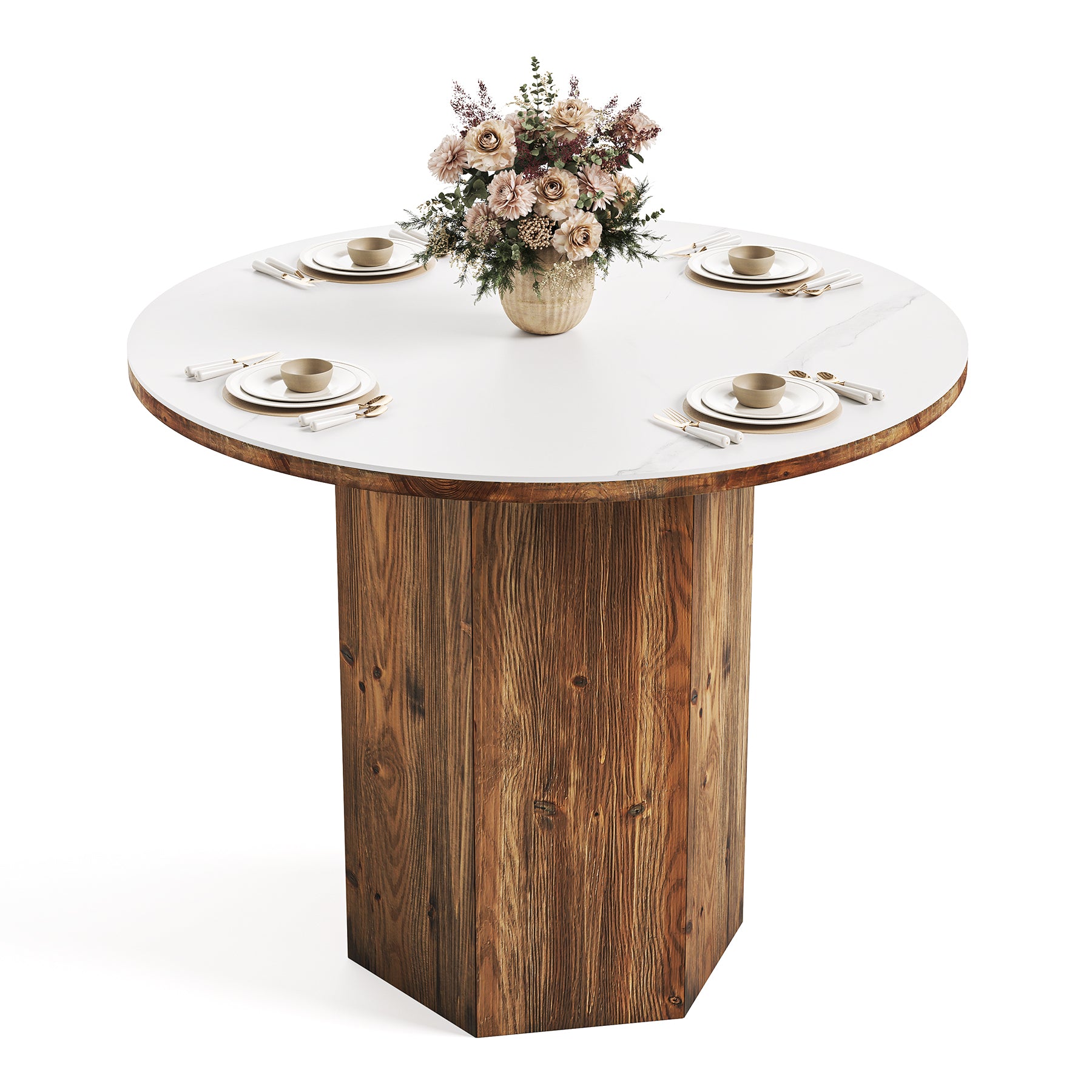 31.5 Inch Round Dining Table for 2–3, Sintered Stone Bistro Table with Solid Wood Base