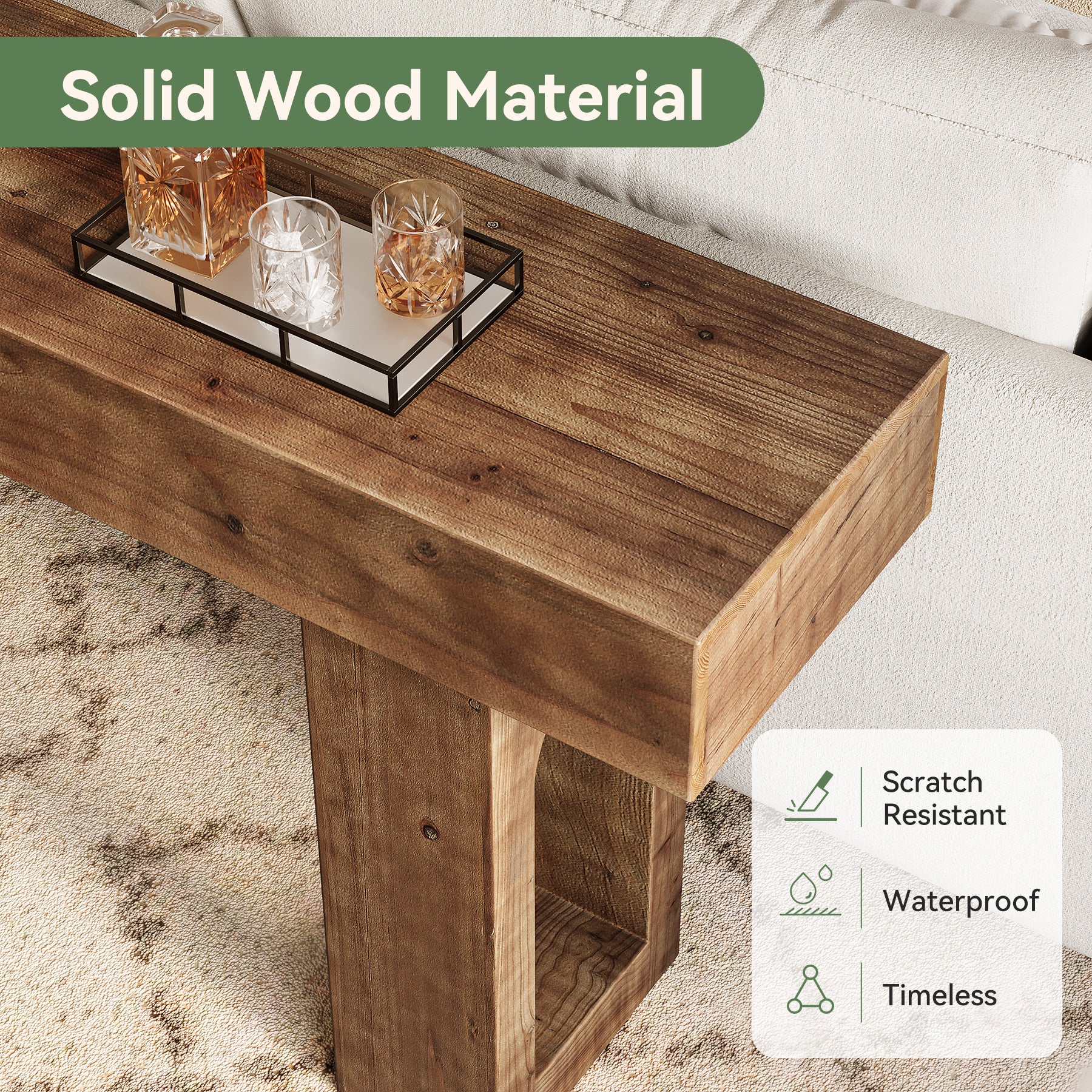 63" Solid Wood Console Table for Entryway, Farmhouse Sofa Table Behind Couch for Living Room