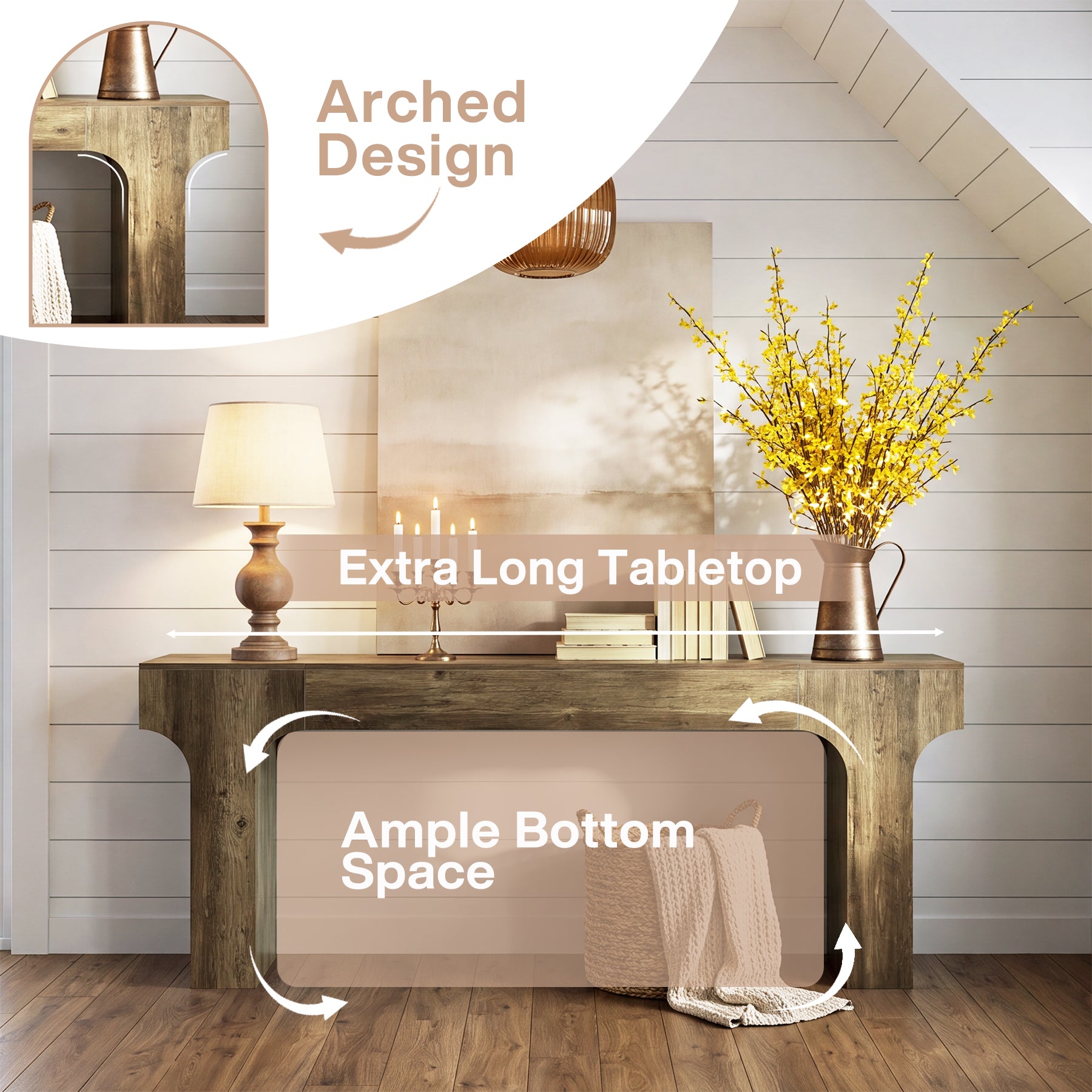 Tribesigns 79-Inch Extra Long Console Table with Arched Base, Farmhouse Sofa Table for Entryway