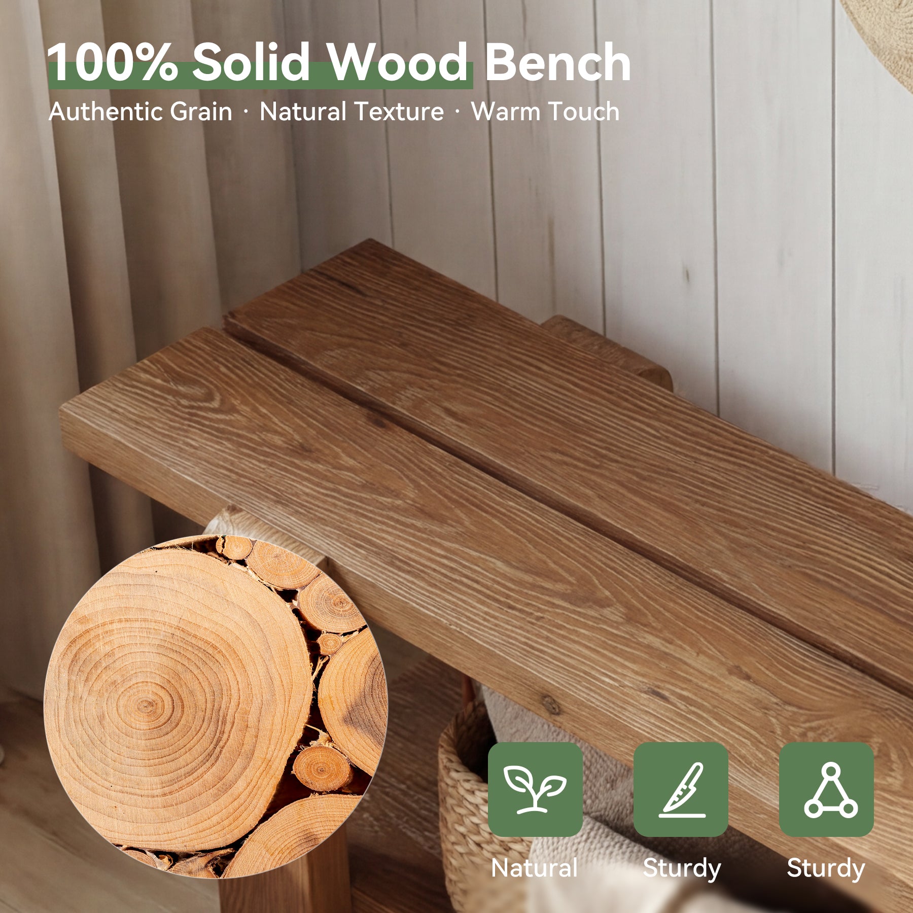 Tribesigns 63-Inch Solid Wood Entryway Bench, Shoe Storage Bench with 2-Tier Shelf for Hallway