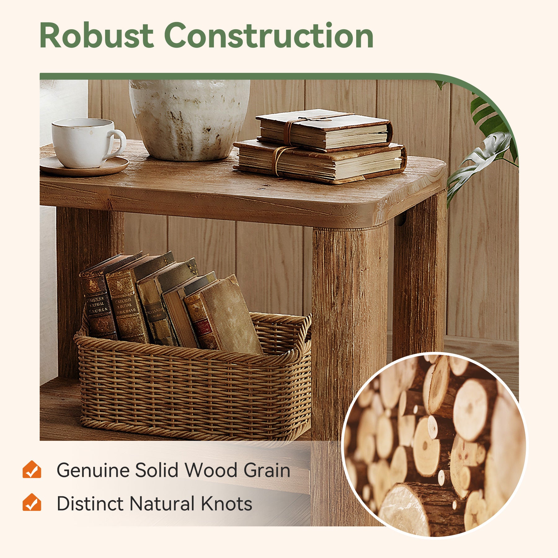 Tribesigns 27 Inch Solid Wood Side Table with 2-Tier Shelf, Farmhouse Bedside Table for Bedroom