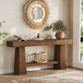 Tribesigns 63-Inch Solid Wood Console Table, Entryway Sofa Table with Storage for Behind Couch 3