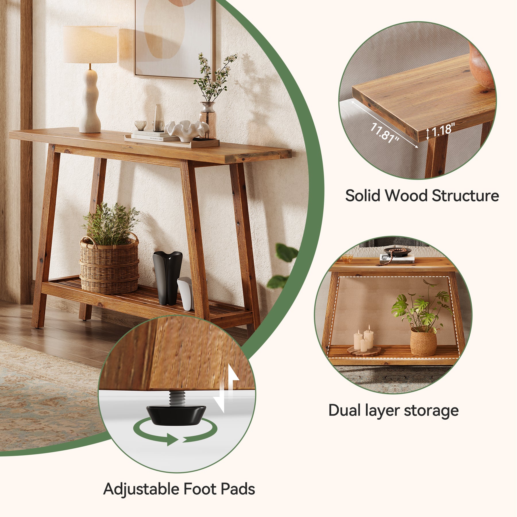 Tribesigns 41.3" Solid Wood Console Table, 2-Tier Entryway Table for Hallway