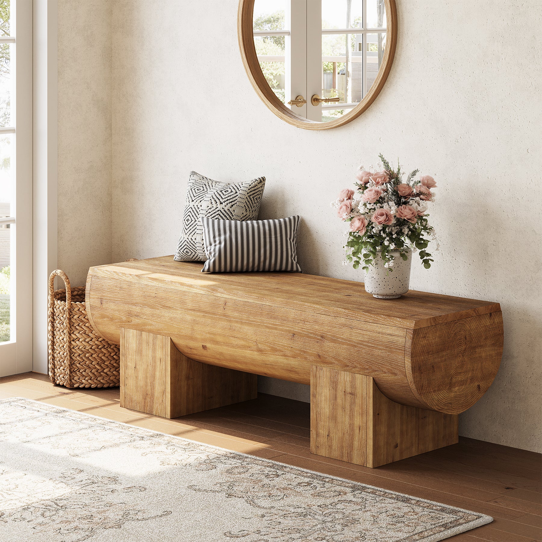 47" Solid Wood Entryway Bench, Farmhouse Indoor Entry Bench Seat